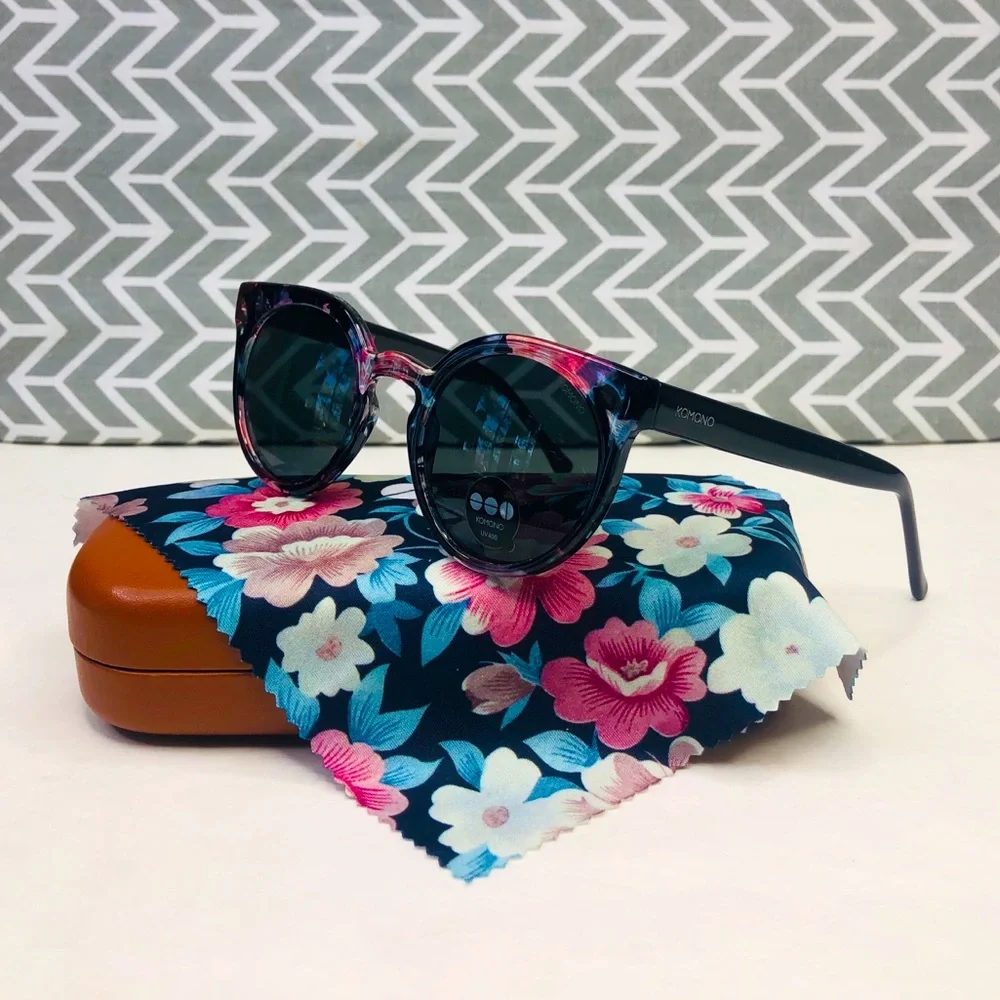 KOMONO The Lulu Floral Sunglasses NEW wing tip cateye black pink - Picture 5 of 12